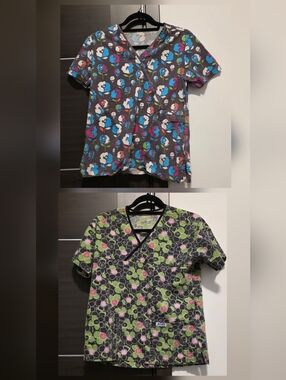 Women’s Printed Scrub Tops Bundle XS | Floral Nursing Scrubs Set of 2